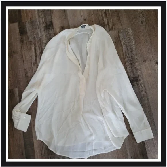 Silk Satin Band-Collar Blouse - Picture 2 of 4